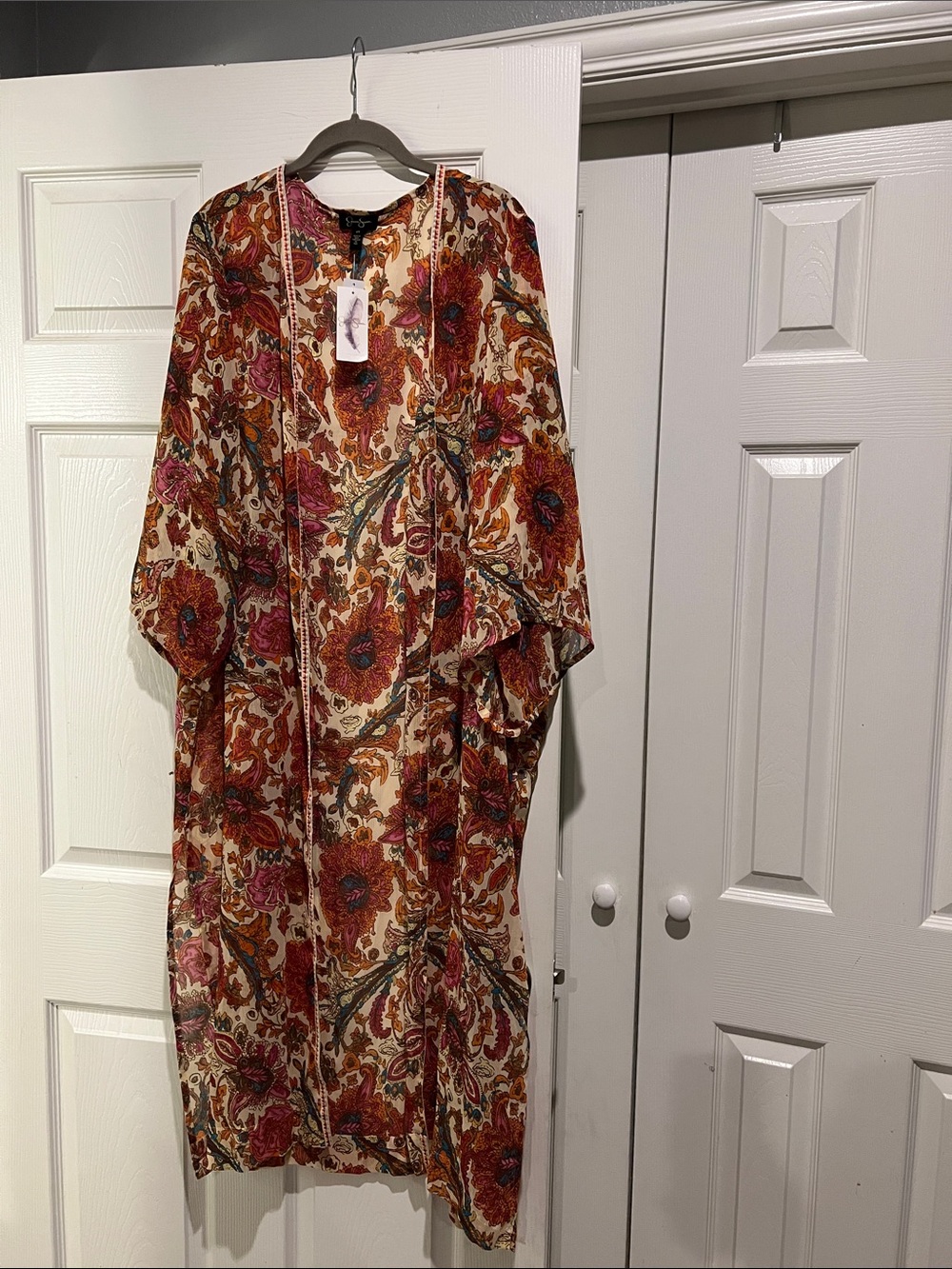 Jessica Simpson Paisley Floral Kimono 2X in Rust, Pink & Cream